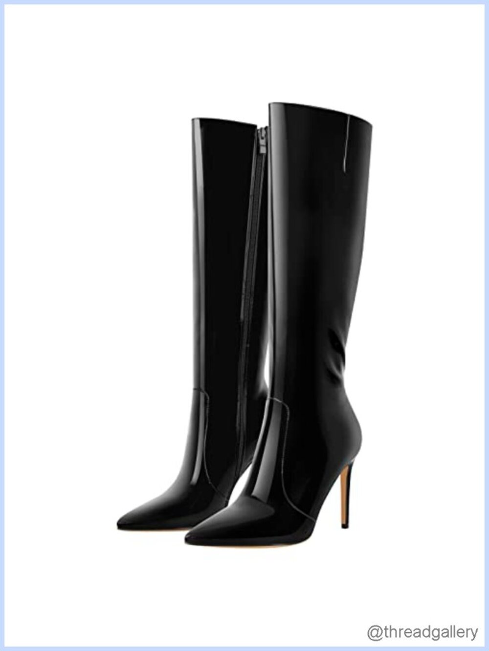 Pointed Toe Knee High Stiletto Boots Faux Patent Leather High Heels